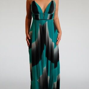 Elegant Teal and Black Maxi Dress